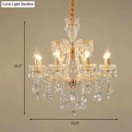 Modernist Crystal Glass Candlestick Chandelier Pendant Lamp - 6/8 Bulb Gold Ceiling Fixture For