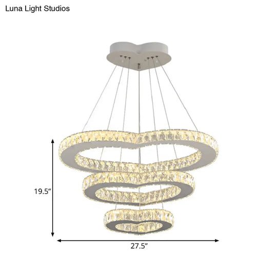 Modern 3-Tier Chrome Chandelier With Crystal Heart Accents And Led Lights
