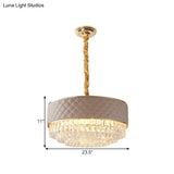 Modernist Crystal Prisms Drum Chandelier - 10-Light Gold Pendant Lamp With Leatherwear Accents