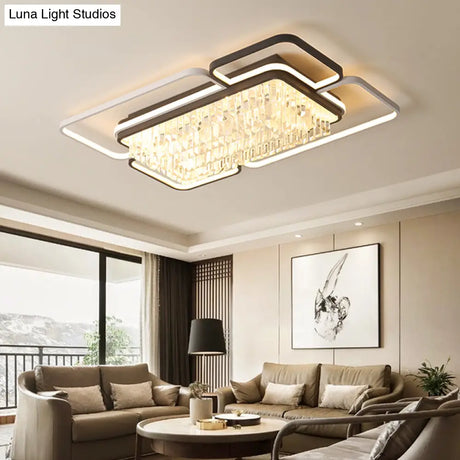Modernist Crystal Prisms Led Ceiling Flush Mount Light - Black - White Flushmount For Living Room