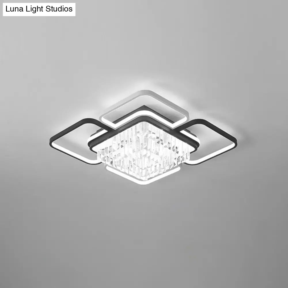 Modernist Crystal Prisms Led Ceiling Flush Mount Light - Black - White Flushmount For Living Room
