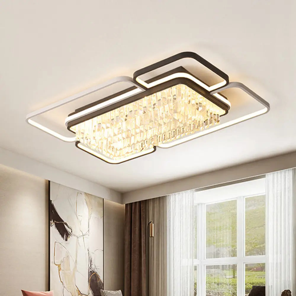 Modernist Crystal Prisms Led Ceiling Flush Mount Light - Black - White Flushmount For Living Room /