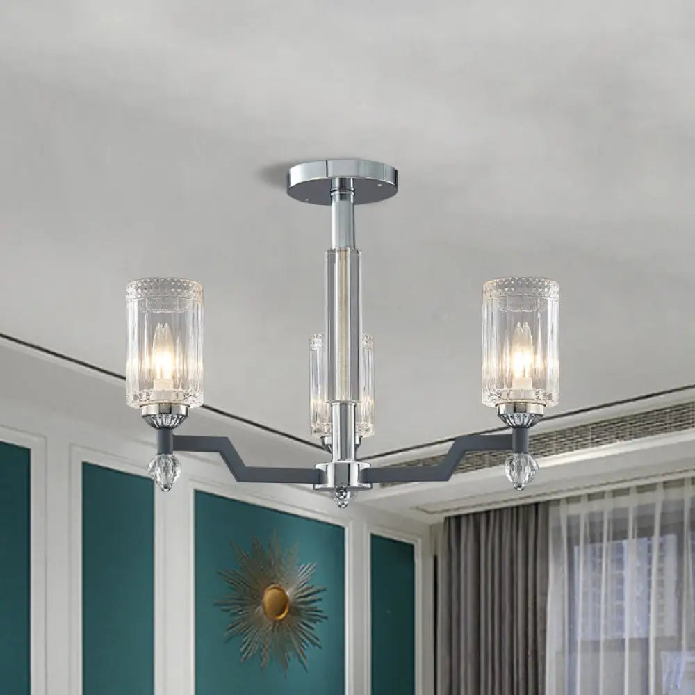 Modernist Crystal Semi Flush Ceiling Light - 3/6-Head Mount In Chrome 3 /
