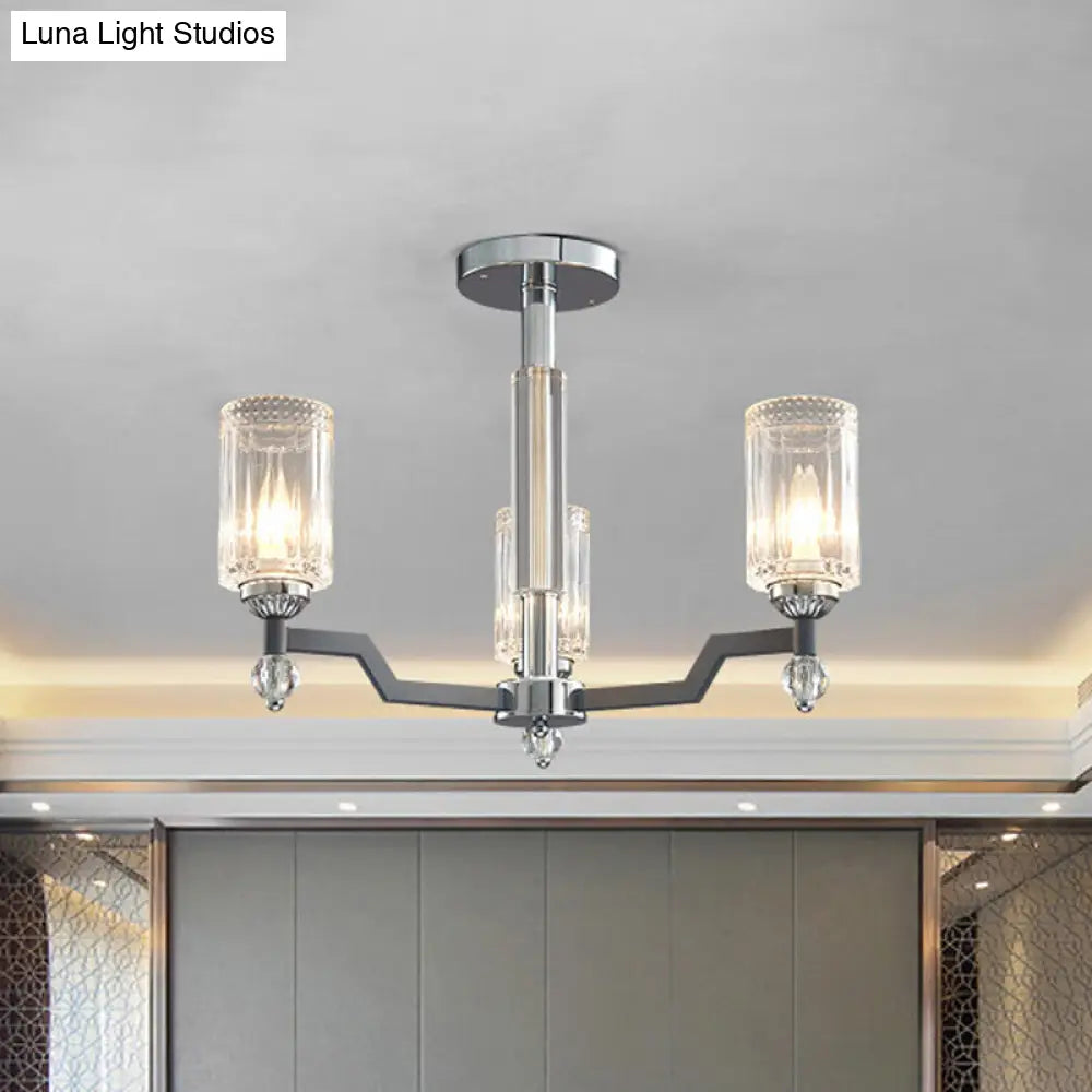 Modernist Crystal Semi Flush Ceiling Light - 3/6-Head Mount In Chrome