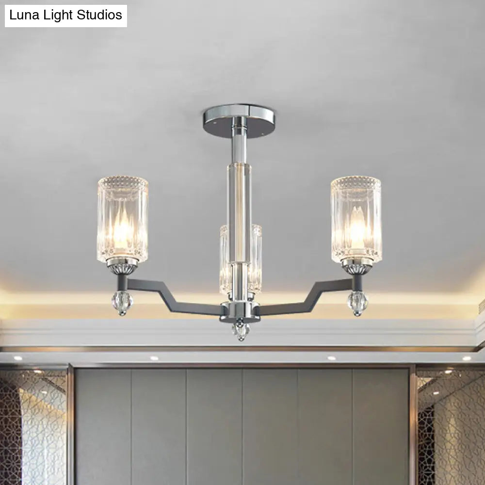 Modernist Crystal Semi Flush Ceiling Light - 3/6-Head Mount In Chrome