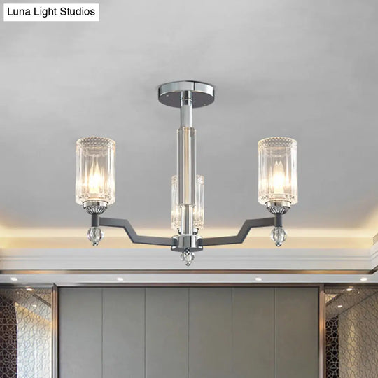 Modernist Crystal Semi Flush Ceiling Light - 3/6-Head Mount In Chrome