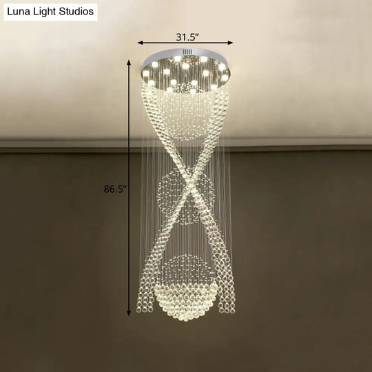 Modernist Crystal Spiraling Pendant With 15 Led Lights - Silver