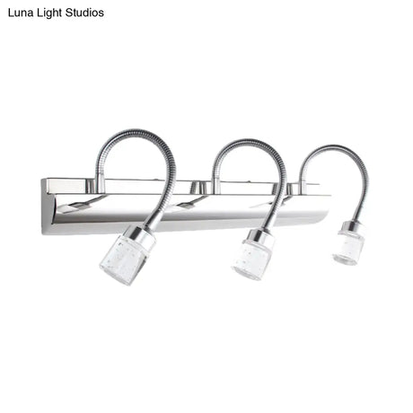 Modernist Crystal Vanity Wall Sconce With Gooseneck Arm - Clear Cylinder Shape 3 Lights 12.5/18 W