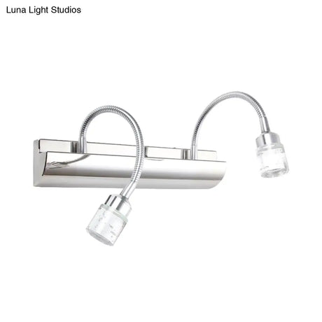 Modernist Crystal Vanity Wall Sconce With Gooseneck Arm - Clear Cylinder Shape 3 Lights 12.5/18 W