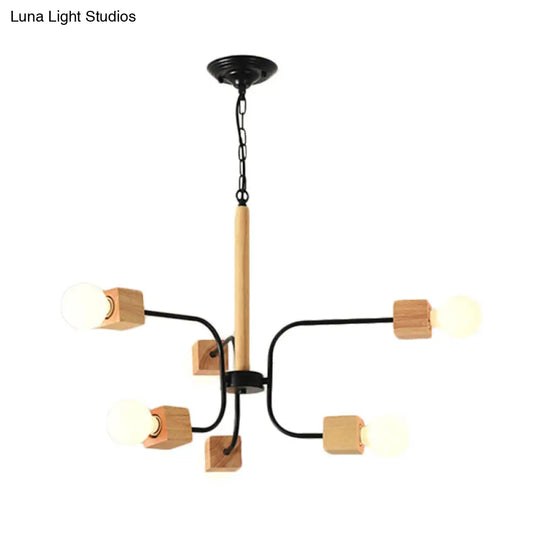Modern Curved Arm Pendant Chandelier With Multi Lights And Wood Detailing