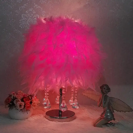 Modernist Cylinder Night Light In Pink/Peach Red/White With Crystal Strand - Single Bedroom Table