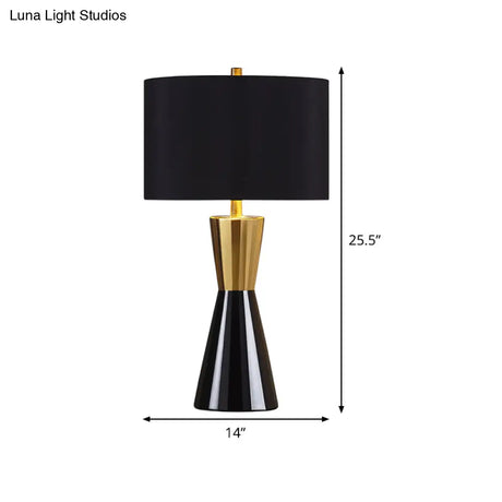 Modernist Cylindrical Fabric Night Table Lamp 14/15 Wide - Task Lighting 1 Bulb Black