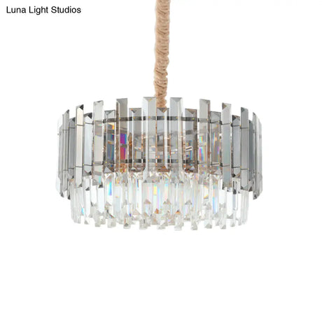 Modernist Dual-Layered Dining Room Chandelier With Clear And Smoke Gray Crystal Shades - 9-Bulb