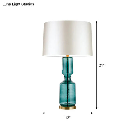 Modernist Fabric Blue Reading Book Light - Cylindrical Task Lighting (12/15 Wide)