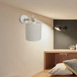 Modernist Fabric Cylindrical Sconce Wall Light With Wooden Joint - 1 Bedroom Fixture Black/White