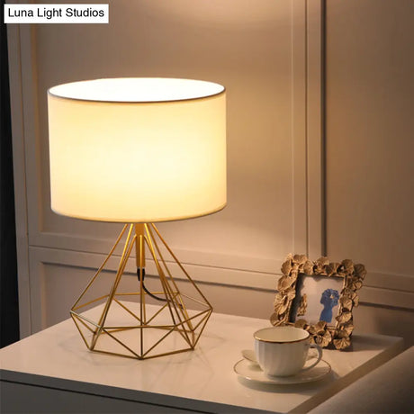 Modernist Fabric Drum Desk Light - Geometric 1-Head Table Lamp In Black/Gold Base For Study Room