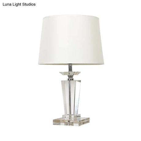 Modernist Fabric Nightstand Lamp - Barrel Crystal Task Light 1 Bulb 21/23.5 Long White