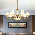 Modernist Flared Crystal Chandelier With White Glass 8 Heads - Champagne Ceiling Suspension Lamp