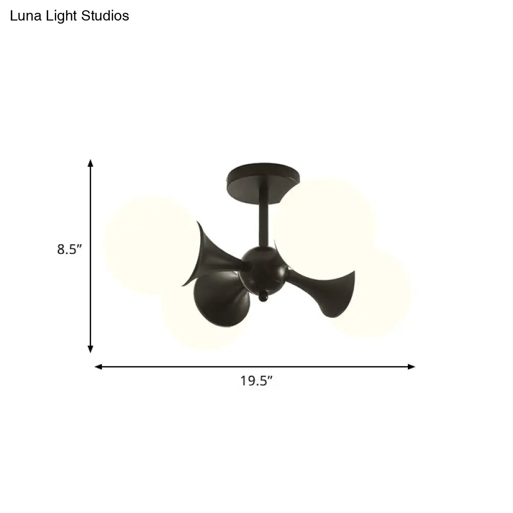 Modernist Flush Ceiling Lamp With Black Finish 4 - Bulb Semi Mount Lighting And Milk White Glass