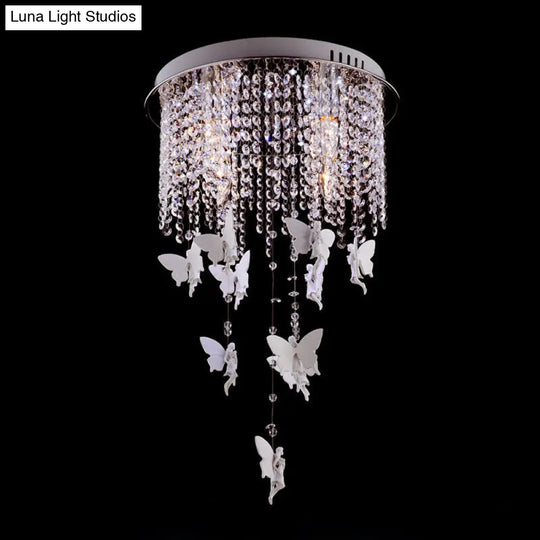 Silver Round Flush Ceiling Light - Modernist Cascading Glass Crystal Shade 5/8/10 Lights