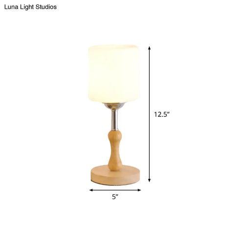 Modernist Frosted Glass Night Table Light - Globe/Cylinder/Square Design Wood Lamp For Bedside