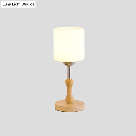 Modernist Frosted Glass Night Table Light - Globe/Cylinder/Square Design Wood Lamp For Bedside