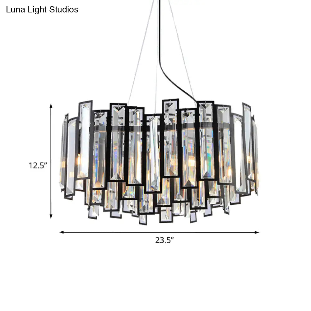 Modernist Geometric Crystal Prism Chandelier - 6-Head Black Led Hanging Lamp For Dining Room