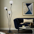 Modernist Glass Ball Standing Floor Lamp With Curved Arm - 3 Heads For Living Room Reading