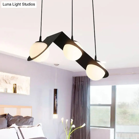 Modernist Glass Cluster Pendant Light With 2/3 White Ball Shades And Black Led Hanging
