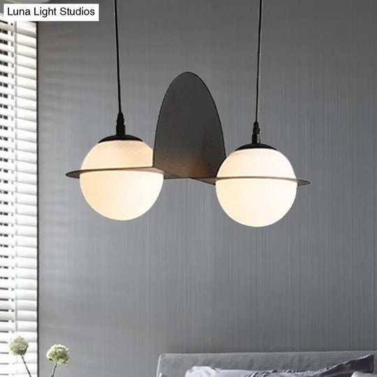 Modernist Glass Cluster Pendant Light With 2/3 White Ball Shades And Black Led Hanging 2 / Straight