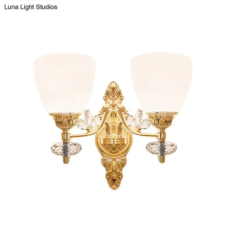 Modernist Glass Cone Wall Mount Light With Crystal Accent - Gold Finish