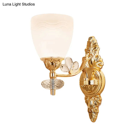 Modernist Glass Cone Wall Mount Light With Crystal Accent - Gold Finish