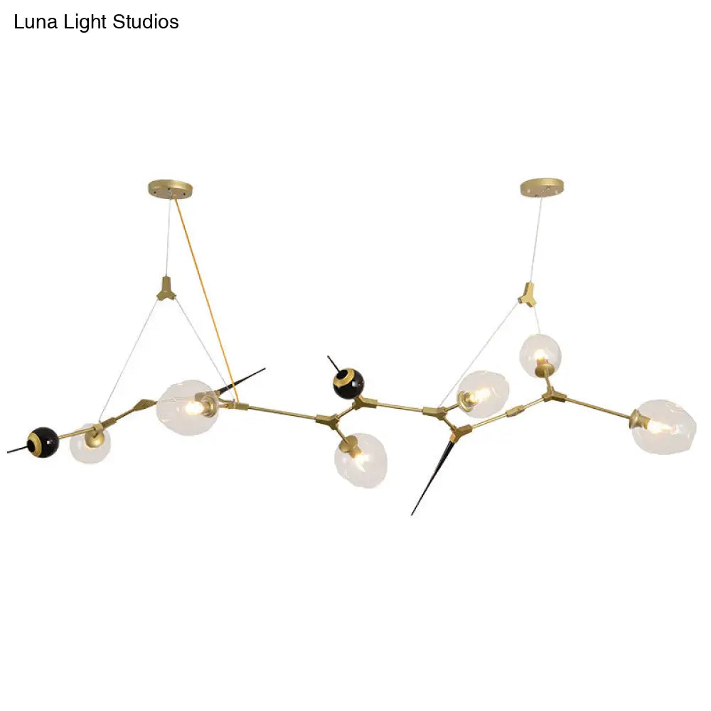 Modernist Gold Chandelier With Bubble Clear Glass Shades - 6/10 Lights Suspension Pendant