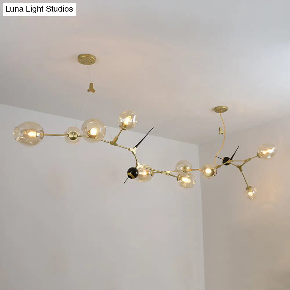 Modernist Gold Chandelier With Bubble Clear Glass Shades - 6/10 Lights Suspension Pendant