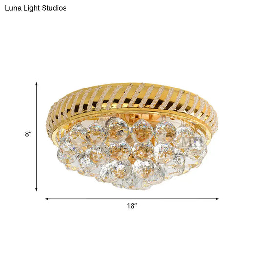 Modernist Gold Crystal Ball Flushmount Light With 3/4 Bulbs - Bedroom Ceiling Lamp