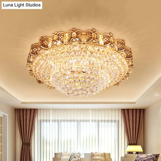 Modernist Gold Crystal Led Flush Ceiling Light: Multi-Tier Mount Fixture