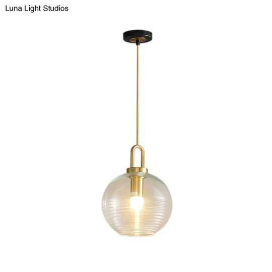 Modernist Clear Ribbed Glass Pendant Hanging Lamp Fixture - 1 Light Gold 6/8/12 Wide For Kitchen