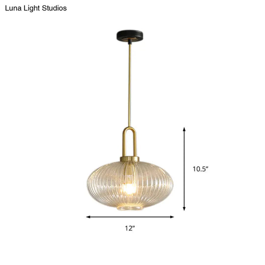 Modernist Clear Ribbed Glass Pendant Hanging Lamp Fixture - 1 Light Gold 6/8/12 Wide For Kitchen