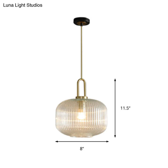 Modernist Clear Ribbed Glass Pendant Hanging Lamp Fixture - 1 Light Gold 6/8/12 Wide For Kitchen