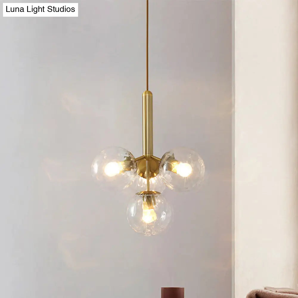 Modern Gold Globe Chandelier With Clear Water Glass - 4 Head Pendant Light Fixture