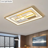 Modernist Gold Led Flush Mount Light Fixture - Rectangle Metallic Lamp 35.5’/43’ Long White/Warm