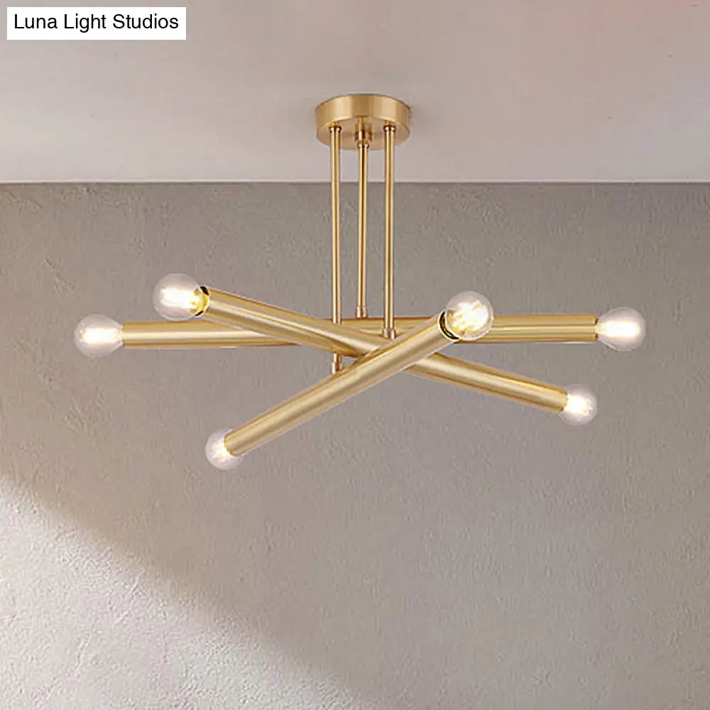 Modernist Gold Metal Bedroom Pendant Chandelier with Multiple Lights Ceiling Hung Light Fixture Gold
