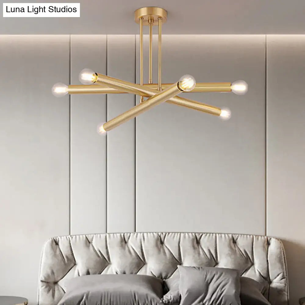 Modernist Gold Metal Bedroom Pendant Chandelier with Multiple Lights Ceiling Hung Light Fixture Gold
