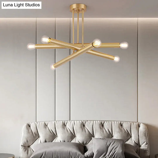 Modernist Gold Metal Bedroom Pendant Chandelier with Multiple Lights Ceiling Hung Light Fixture Gold