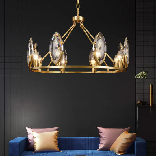 Modernist Gold Ring Chandelier With Crystal Shades - 6/8 Bulbs Hanging Light Kit For Living Room 8 /