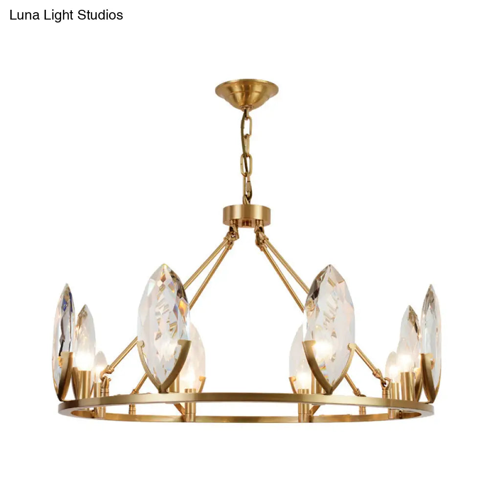 Modernist Gold Ring Chandelier With Crystal Shades - 6/8 Bulbs Hanging Light Kit For Living Room
