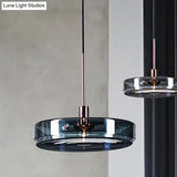 Modernist Green Glass Circular Suspension Pendant Light For Living Room - 1 Hanging Lamp