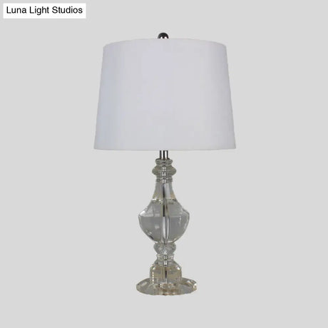 Modernist Hand-Cut Crystal Urn Table Light - Small White Desk Lamp With 1 Bulb