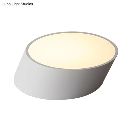 Modernist Led Bedroom Flush Mount Light In White/Black Inclined Elliptical Design 10’/16’/19.5’ Wide