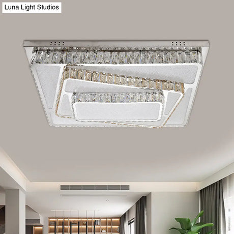Modernist Led Crystal Block Rectangle Flush Ceiling Mount Lamp In Chrome